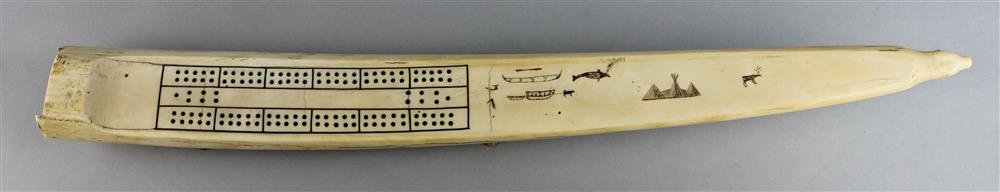 Appraisal: ESKIMO WALRUS IVORY CRIBBAGE BOARD early th C carved pierced