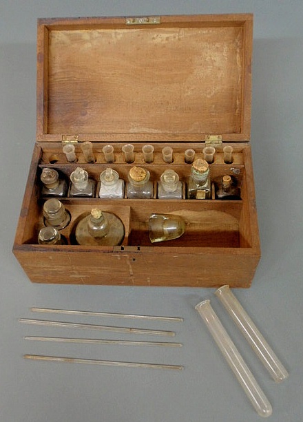 Appraisal: Walnut cased chemist kit th c h x w x