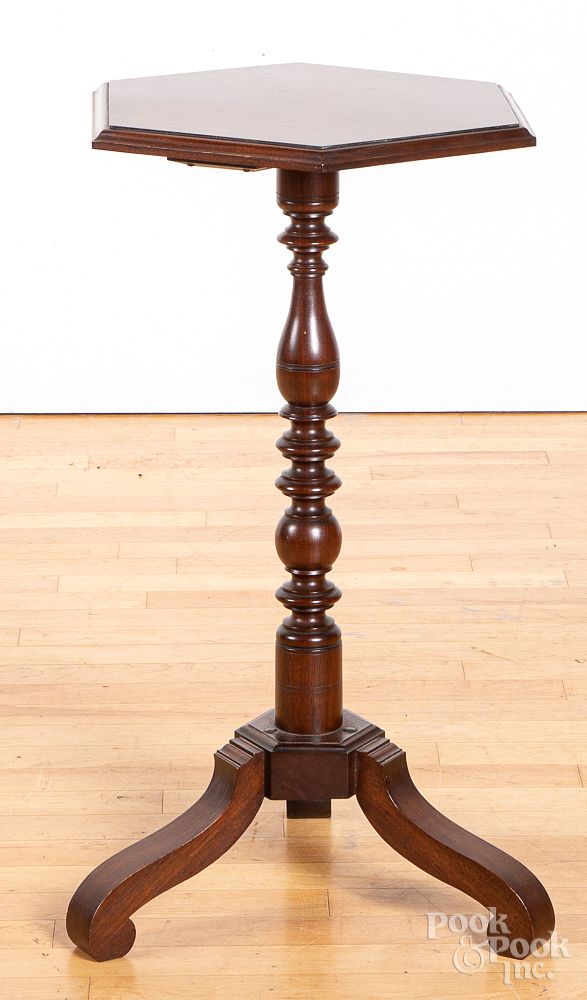 Appraisal: Bench made walnut candlestand Bench made walnut candlestand by Alan