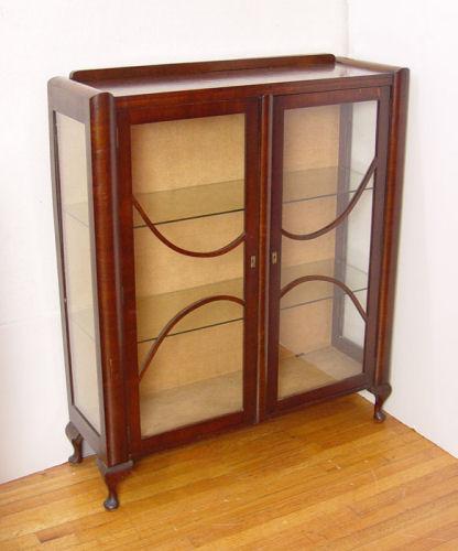 Appraisal: ENGLISH DECO DOUBLE DOOR DISPLAY CURIO CABINET '' h x