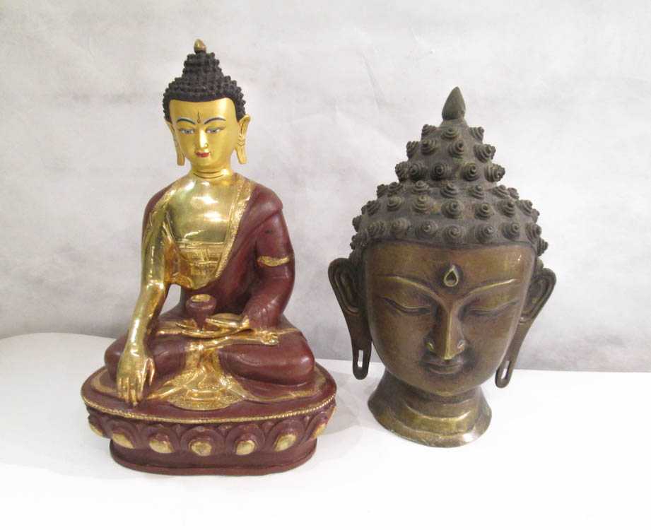 Appraisal: BRONZE BUDDHA FIGURE AND HEAD Nepal Kathmandu Valley Ratna Sambhava