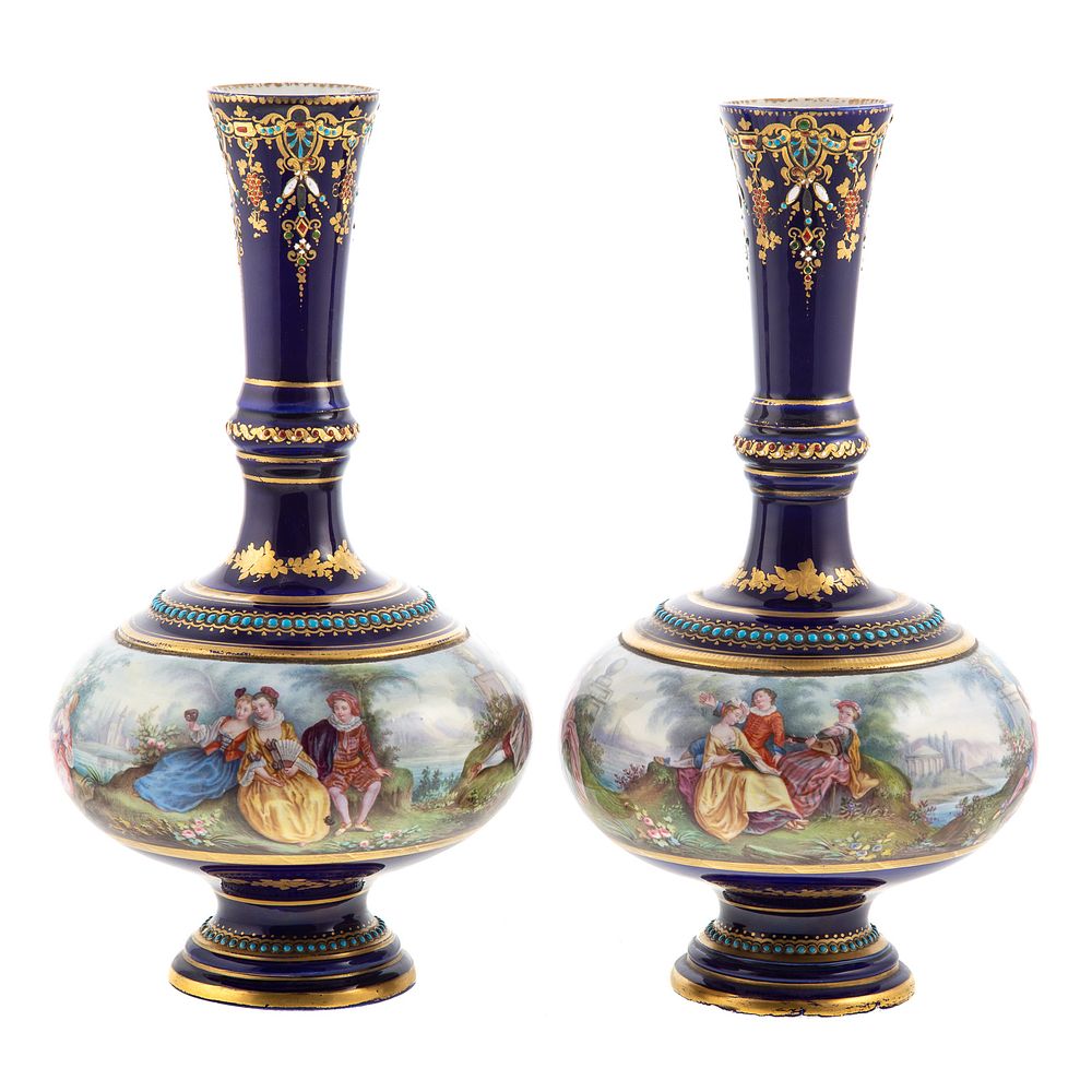 Appraisal: Pair Sevres Bleu de Roi Porcelain Bottle Vases Late th