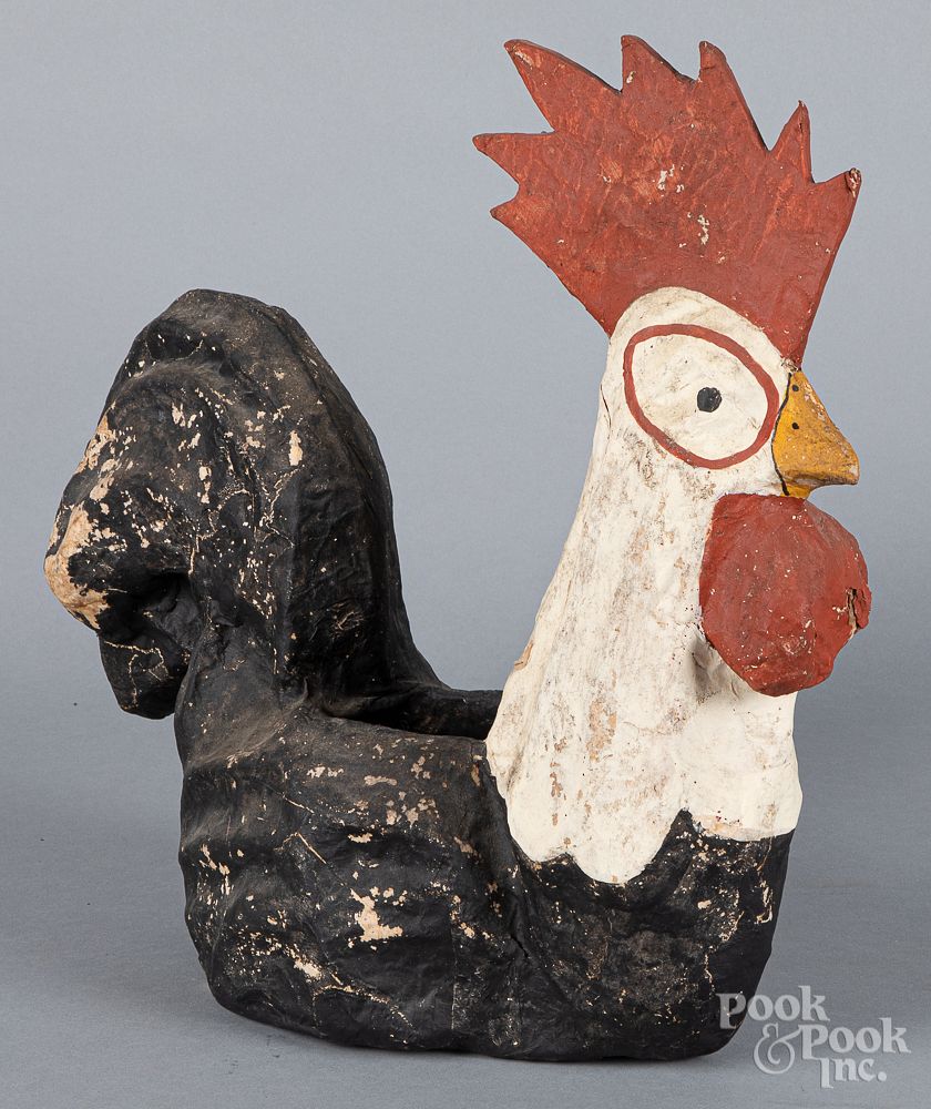 Appraisal: Papier mache rooster together with a whimsey Papier m ch