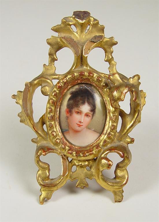 Appraisal: Miniature Portrait on Porcelain Portrait of serene young lady in