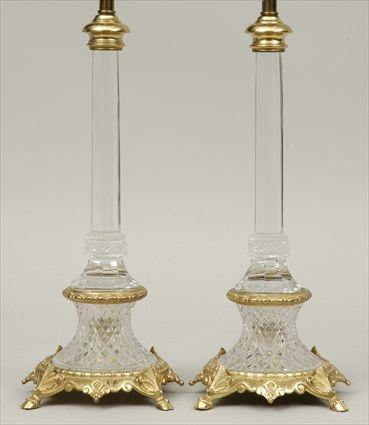 Appraisal: Pair of Neoclassical-Style Gilt-Metal Mounted Cut Glass Table Lamps x