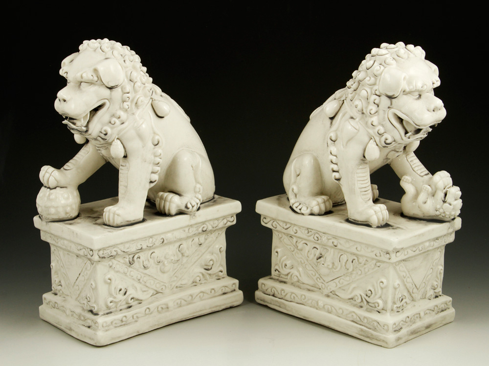 Appraisal: - Chinese Pr Blanc de Chine Lions Pair of Chinese