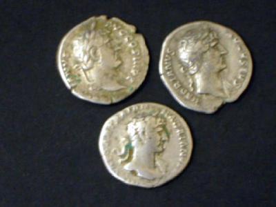 Appraisal: THREE HADRIAN DENARII with Fides Libertas and Salus on reverse