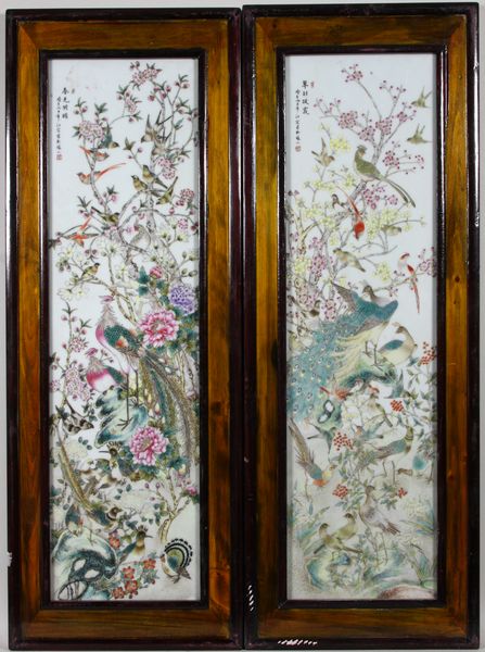 Appraisal: Two early th Century Chinese porcelain framed panels x x