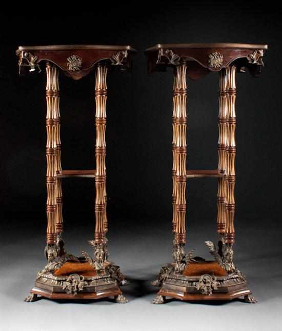 Appraisal: Pair of French style brass-mounted parquetry inlaid walnut plant stands