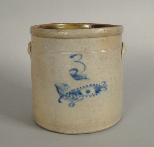 Appraisal: Three gallon stoneware crock th c with cobalt fishing lure