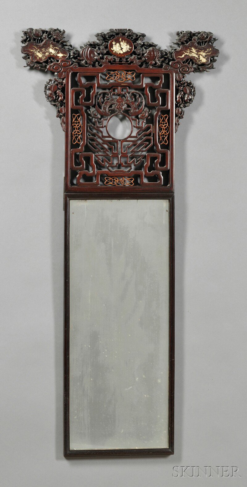 Appraisal: Wood and Ivory Mirror China th century elaborate openwork design