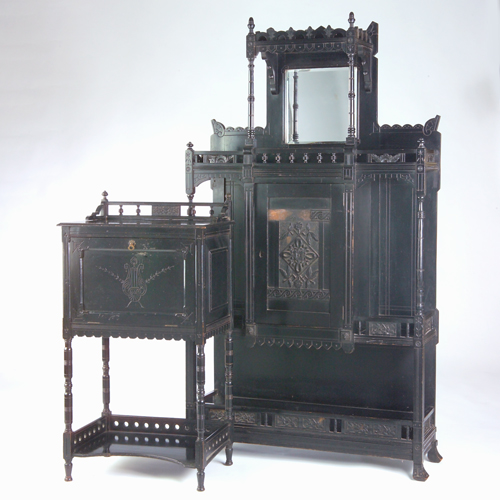 Appraisal: Two American Eastlake-style ebonized cabinets th c etagere with single