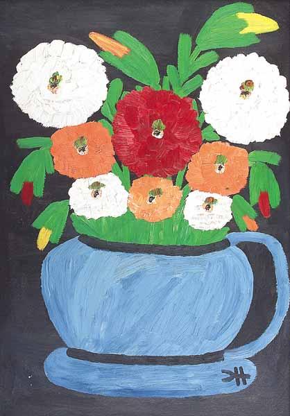 Appraisal: Clementine Hunter American Louisiana - Zinnias in a Blue Pot