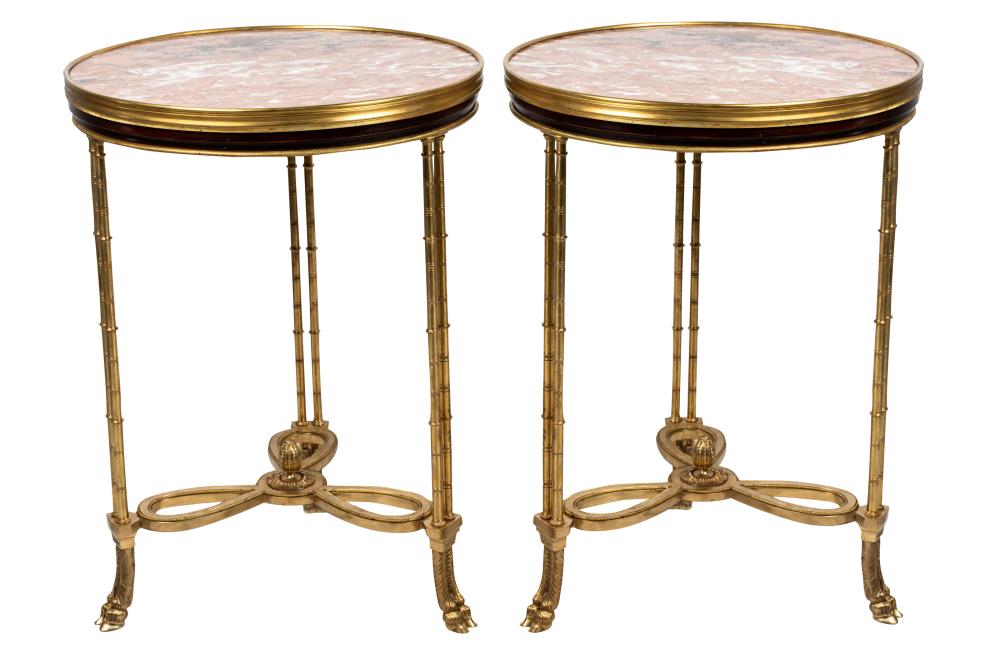 Appraisal: PAIR OF NEOCLASSIC STYLE GILT BRONZE TABLESeach with a circular