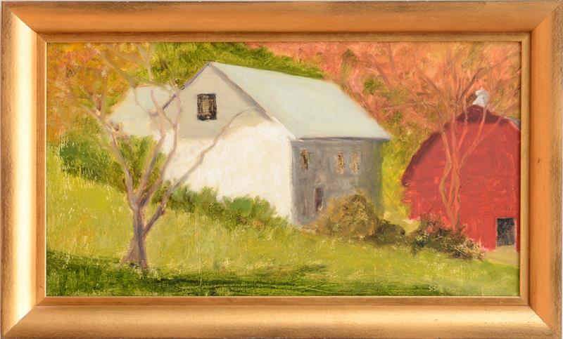 Appraisal: SUSAN RAND BARN LANDSCAPE Oil on board signed with initials