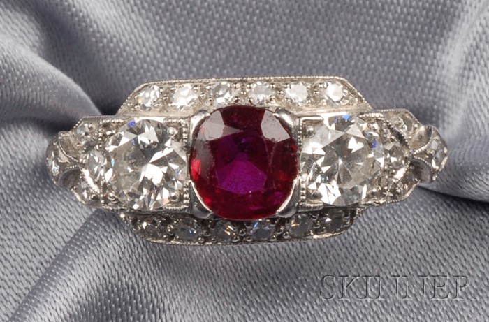 Appraisal: Art Deco Platinum Ruby and Diamond Ring set with an