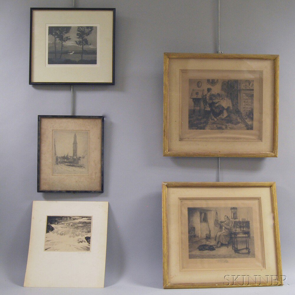 Appraisal: Five Works a Sears Gallagher etching of the Boston Customs