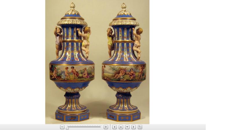 Appraisal: Pair of German porcelain covered urnsOf shaped baluster form with