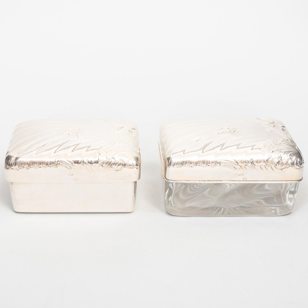 Appraisal: Two Silver Mounted Boxes with Arabic Script Monogram The first