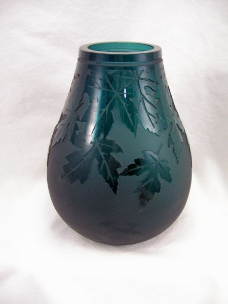 Appraisal: Ken Benson Art Glass Vase Maple leaf design auqua blue