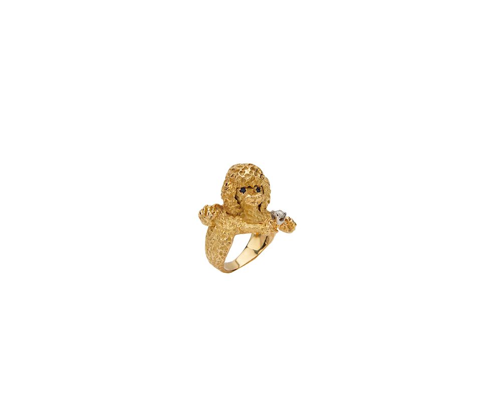 Appraisal: K Gold Diamond and Gemset Poodle Ring K Gold Diamond