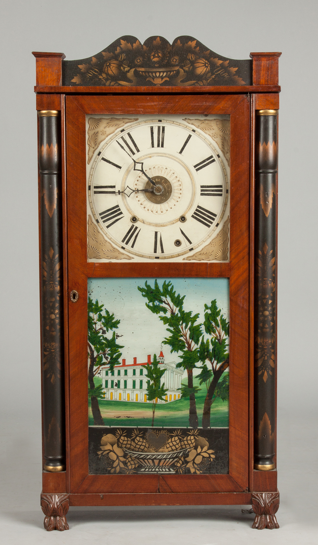 Appraisal: Seth Thomas Shelf Clock Mahogany case Original stenciled columns splat