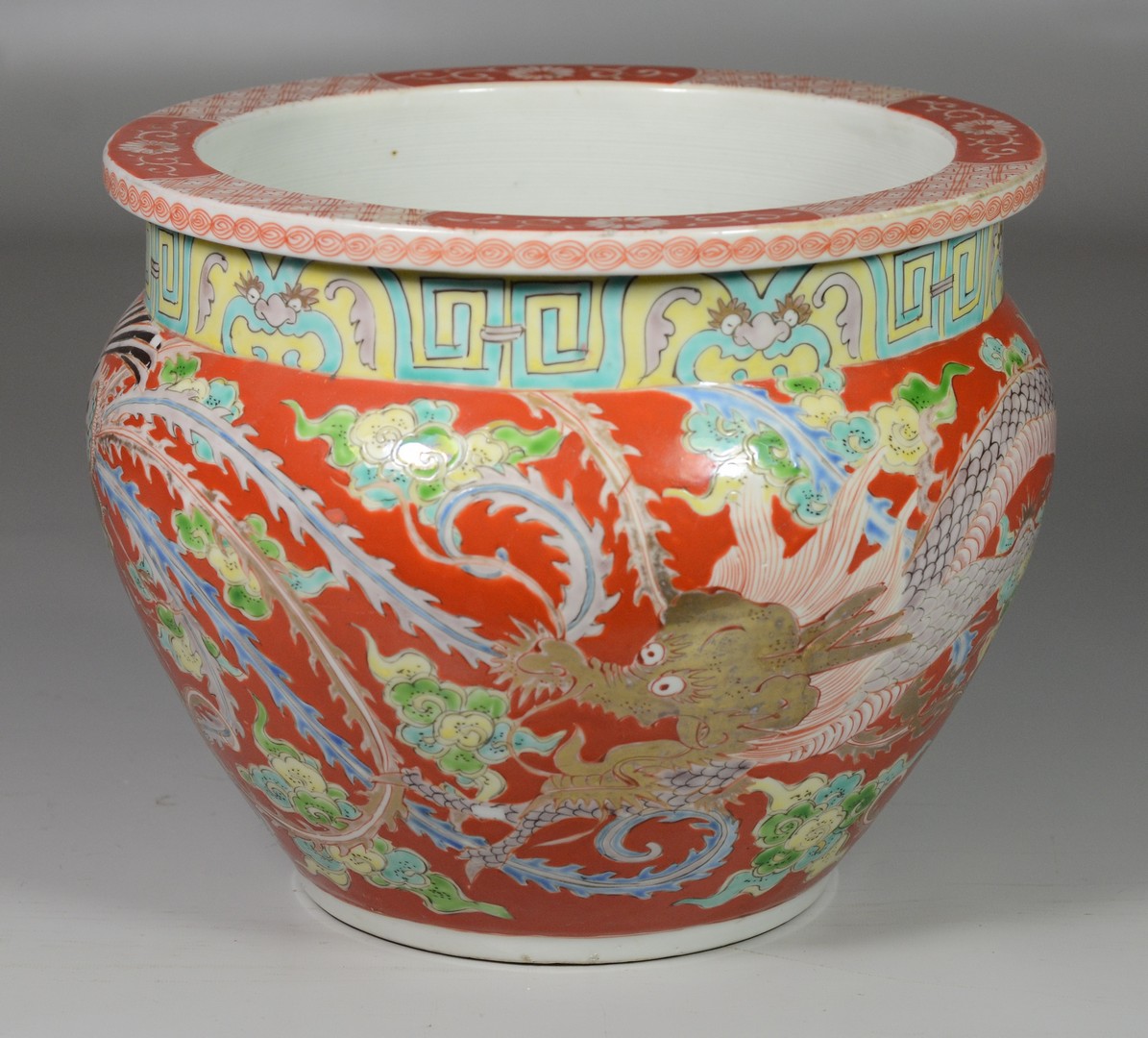 Appraisal: Japanese Kutani Cache Pot with Dragon Decoration h diameter