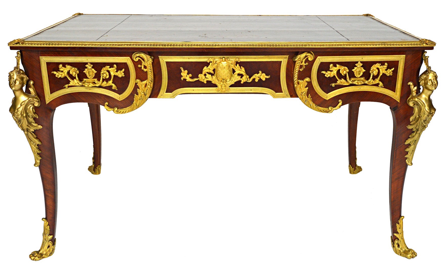 Appraisal: An th century style ormolu mounted parquetry inlaid Kingwood bureau