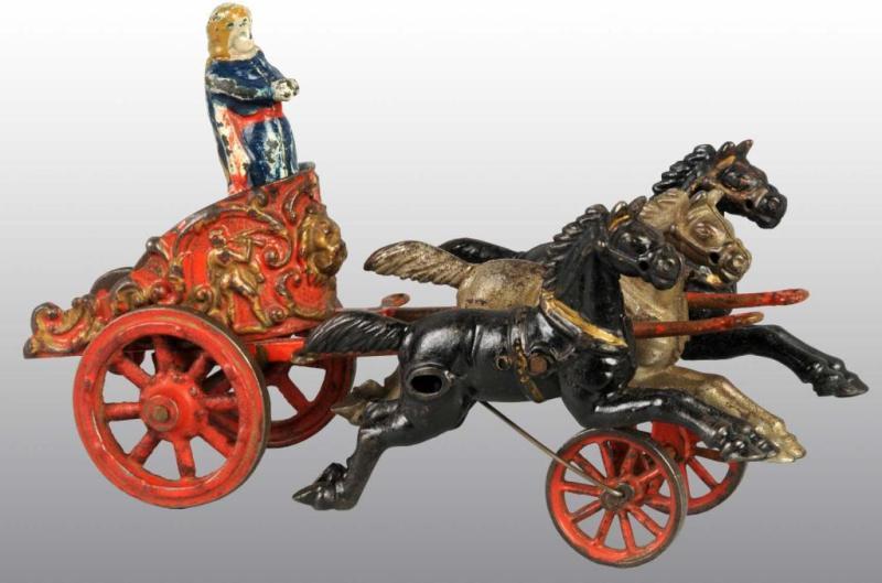 Appraisal: Cast Iron Hubley -Horse Chariot Toy Description Pulled by two