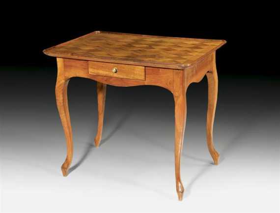 Appraisal: SALON TABLE Louis XV Bern th century Walnut veneer inlaid