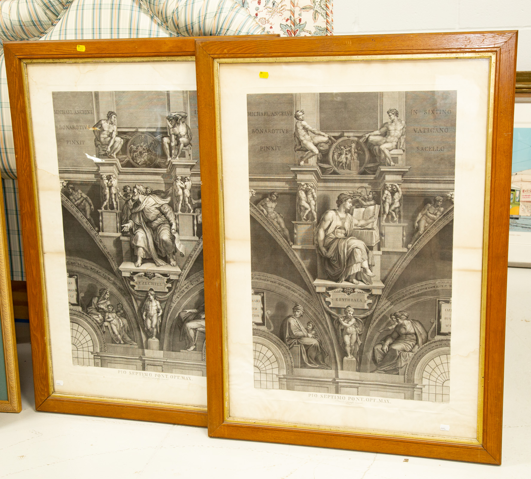 Appraisal: A PAIR OF LARGE FRAMED TH C ENGRAVINGS Depicting Michelangelo's