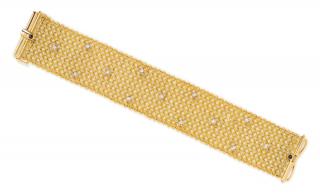 Appraisal: A Yellow Gold Diamond and Sapphire Mesh Bracelet Tiffany Co