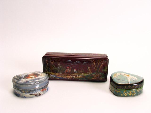 Appraisal: Group Of Three Artist Signed Russian Hinged Lacquer Boxes One