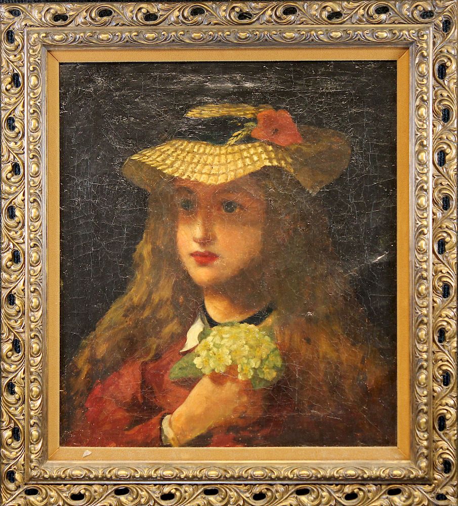 Appraisal: th C Portrait of Young Girl With Flowers th C