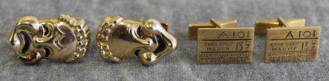 Appraisal: JEWELRY Pairs of kt and kt Gold TheatricalCuff Links Includes