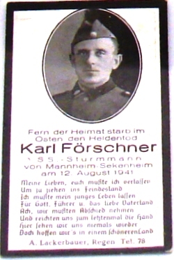 Appraisal: Lot consists of death card to a Waffen-SS Sturmmann dated