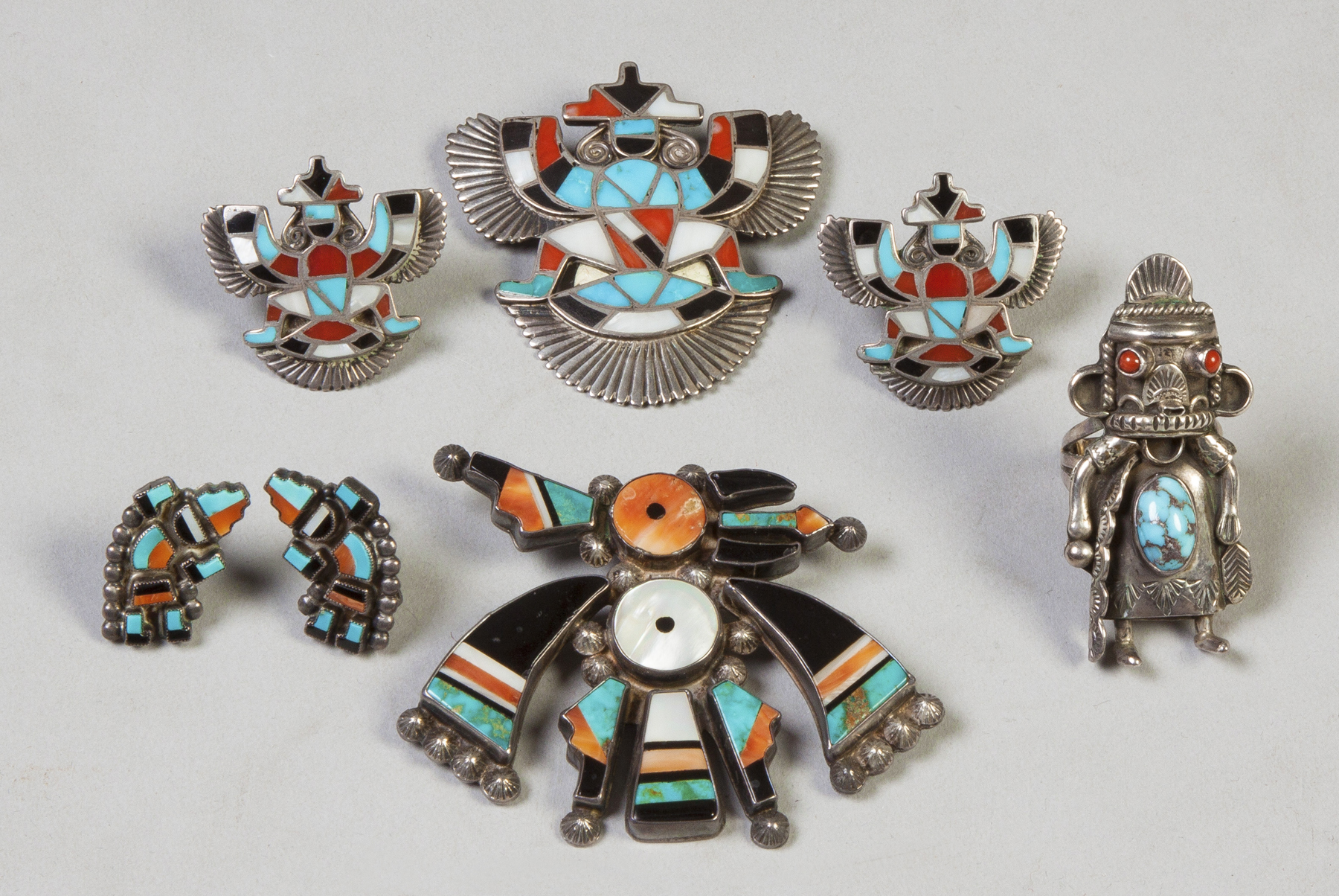 Appraisal: Group of Various Zuni Silver Turquoise Jewelry Two pin earring