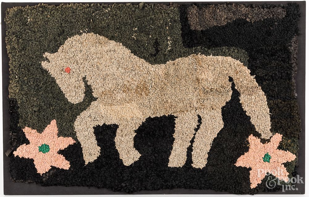 Appraisal: American hooked rug of a horse American hooked rug of