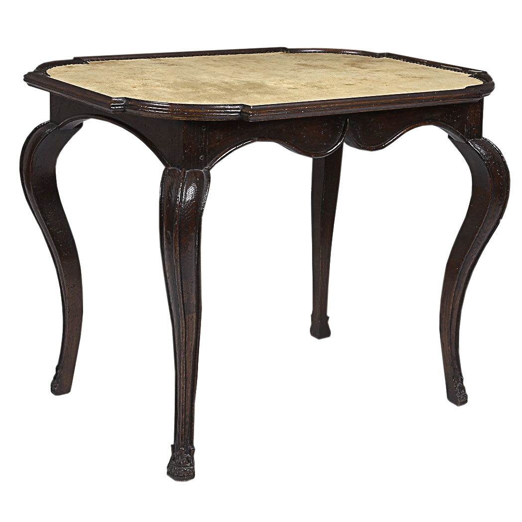 Appraisal: Continental Rococo Style Oak Work Table The shaped rectangular top