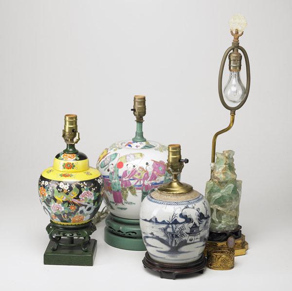 Appraisal: ASIAN TABLE LAMPS Group of four lamps comprising three converted