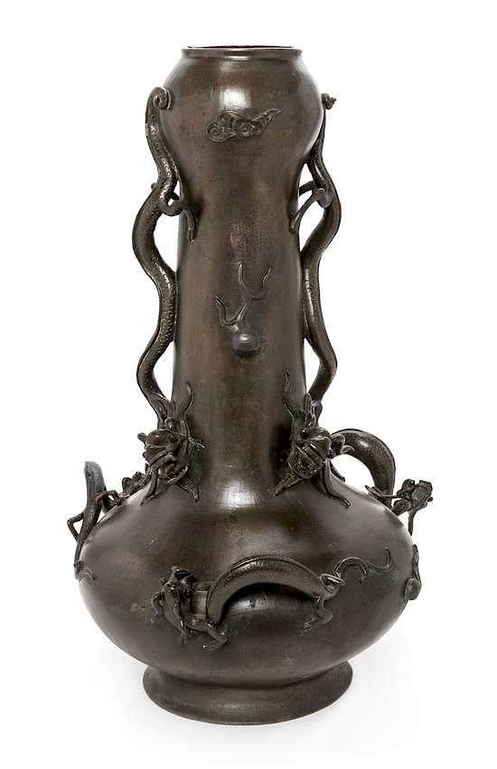 Appraisal: A Large Chinese Bronze Vase Height inches A Large Japanese