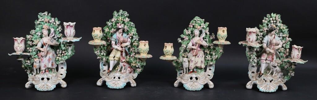 Appraisal: pairs of Chelsea style figural porcelain candelabra with bocage backgrounds