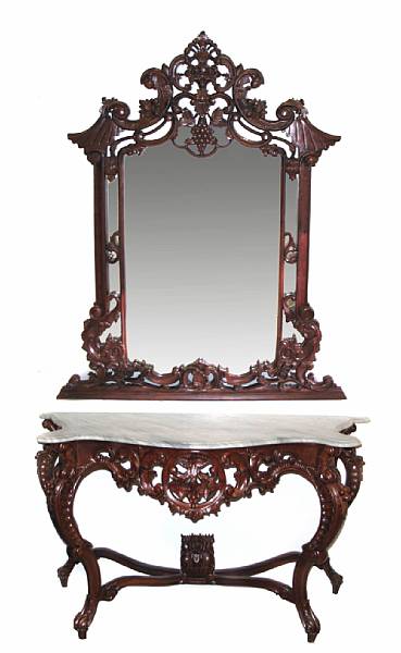 Appraisal: A Rococo style mirror with marble top console table mirror