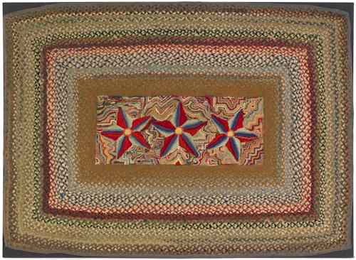 Appraisal: Vibrant framed braided rug early th c with three central