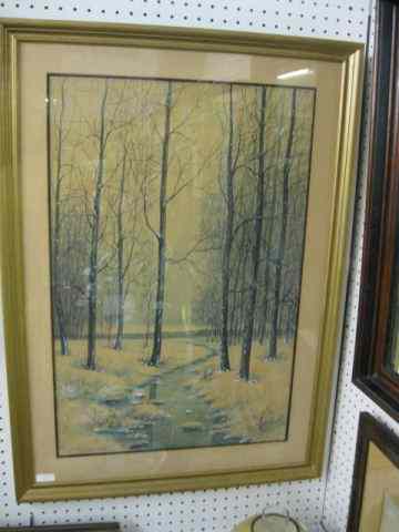 Appraisal: Raphael Senseman Watercolor Winterlandscape with stream image area '' x