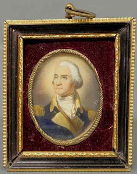 Appraisal: Miniature oval portrait painted on ivory of George Washington circa