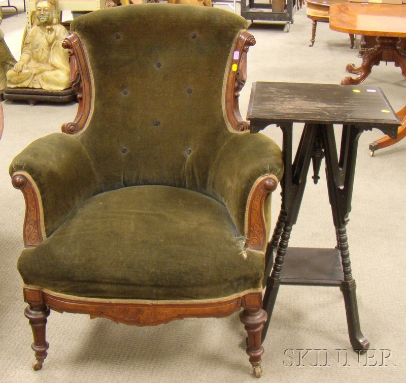 Appraisal: Victorian Renaissance Revival Upholstered Carved Walnut Parlor Armchair and an