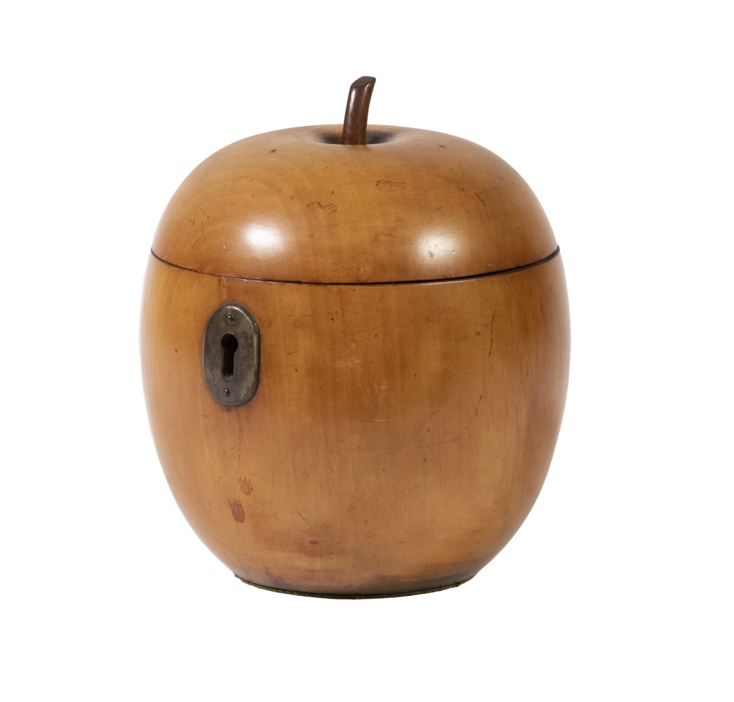 Appraisal: APPLE FORM TEA CADDY Early th c Turned Fruitwood Tea