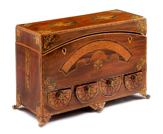 Appraisal: An English Marquetry and Mahogany Jewelry Casket Height x width