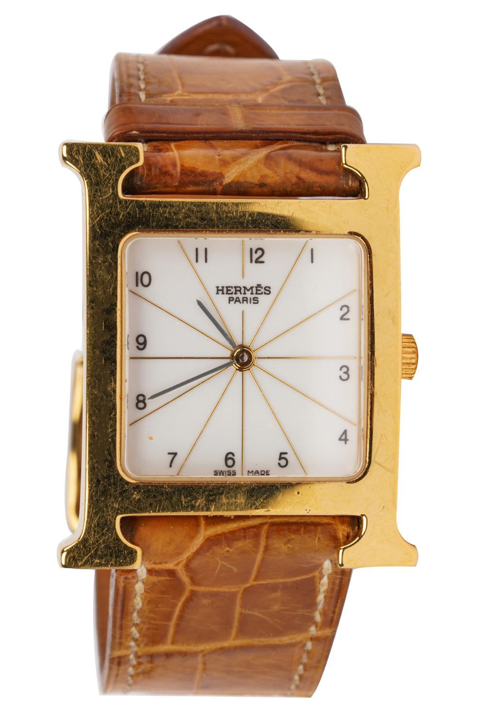 Appraisal: HERMES 'HEURE H' GOLDPLATE STAINLESS STEEL WATCHCase back stamped HH